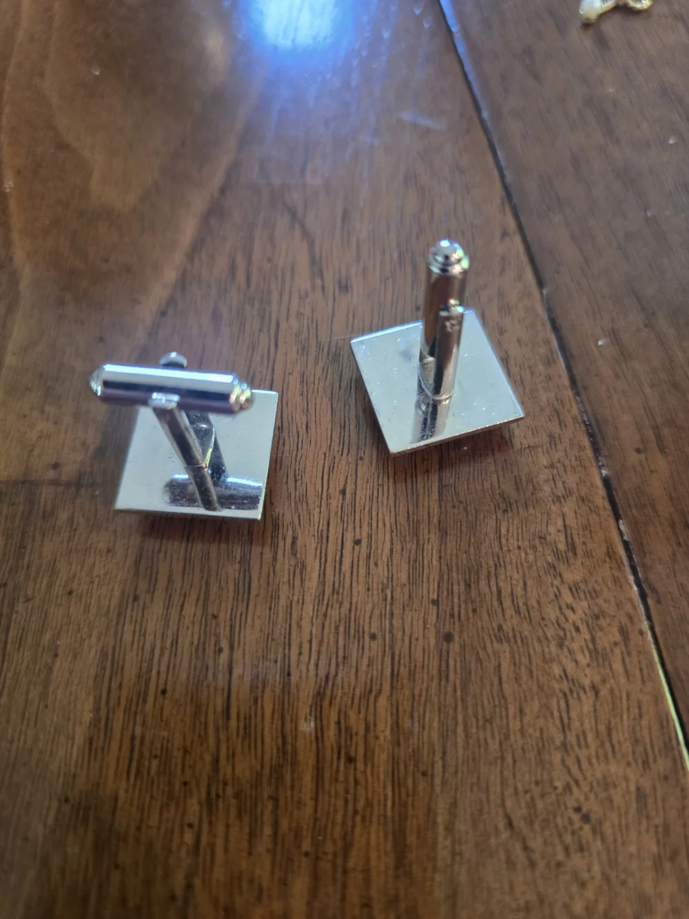 Men's Black Center Square Cufflinks - Silver Tone